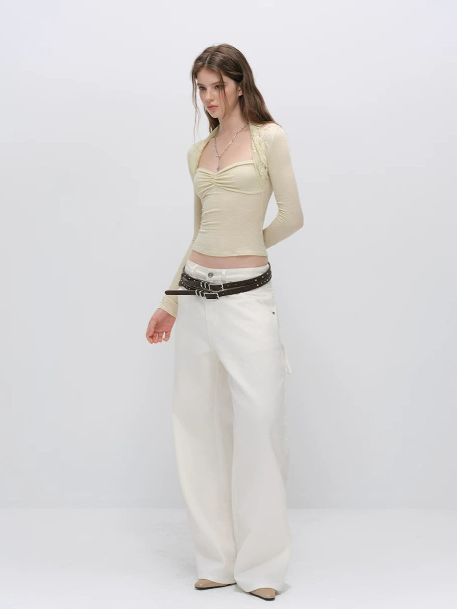 Lace Panel Square Neck Top
