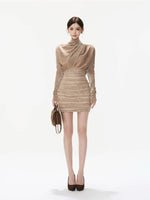 Lace Cowl Neck Velvet Mini Dress