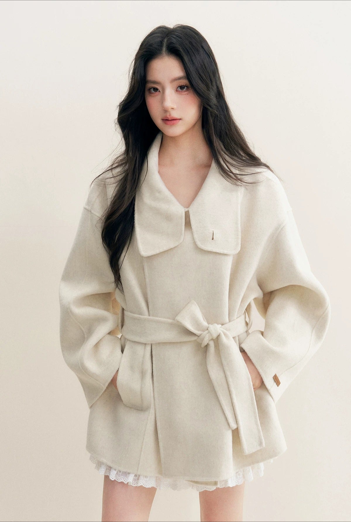 White Stand Collar Wool Coat