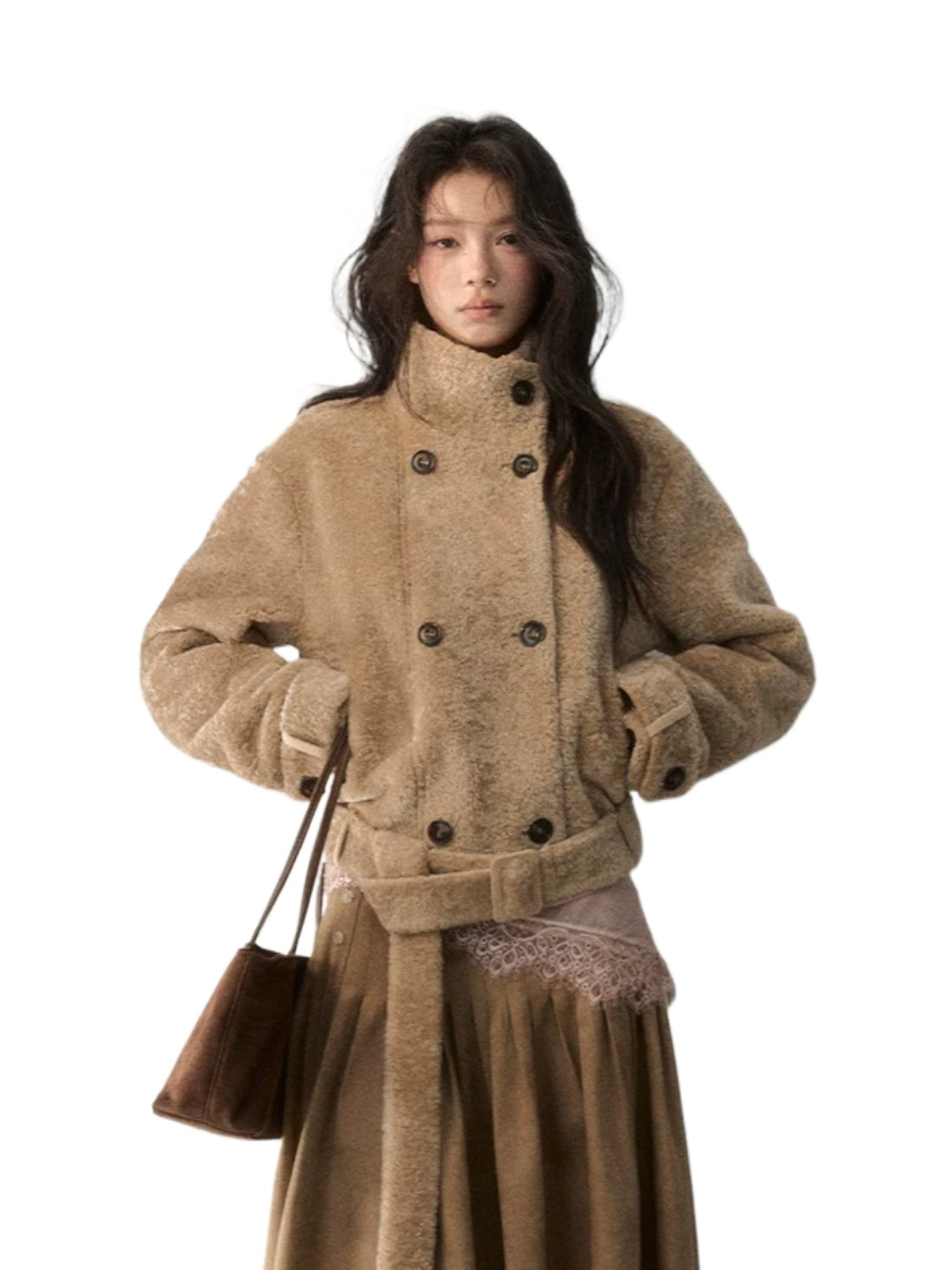 Stand Collar Cropped Fur Jacket