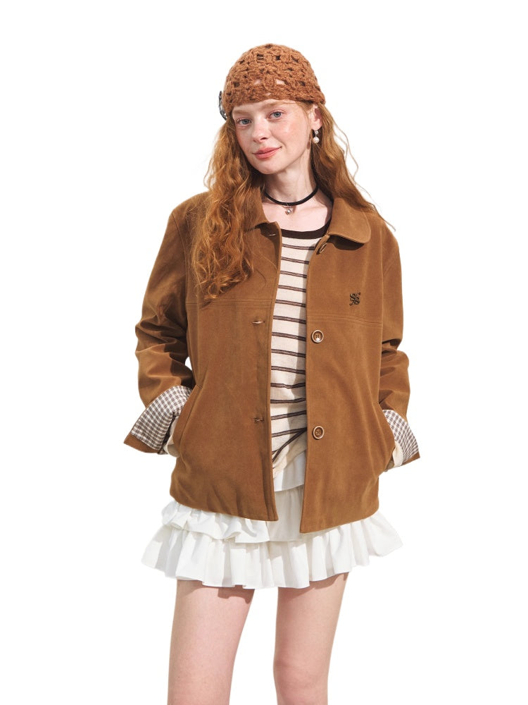 Doll Collar Suede Leather Jacket