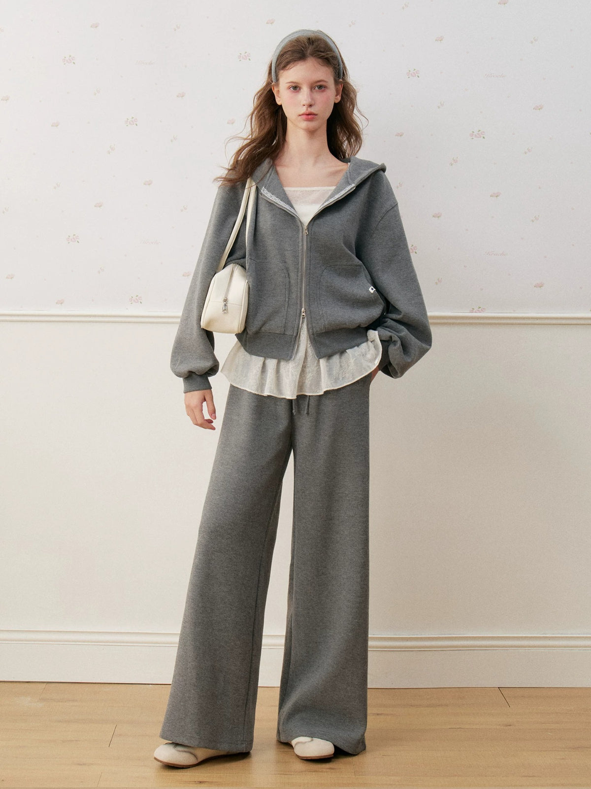 Lace Trim Fleece Hoodie Set