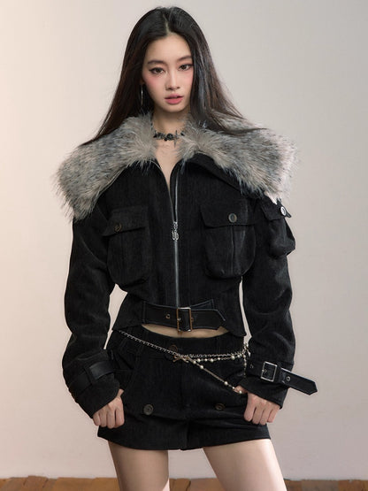 Leopard Print Oversized Fur Collar Thickened Coat