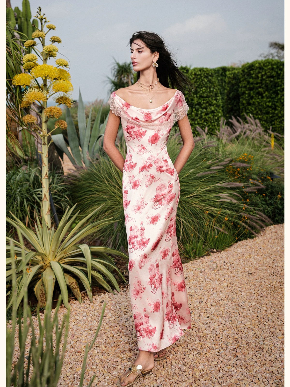 Floral Print Satin Mermaid Dress