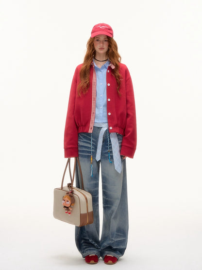 Red Plaid Collar Jacket