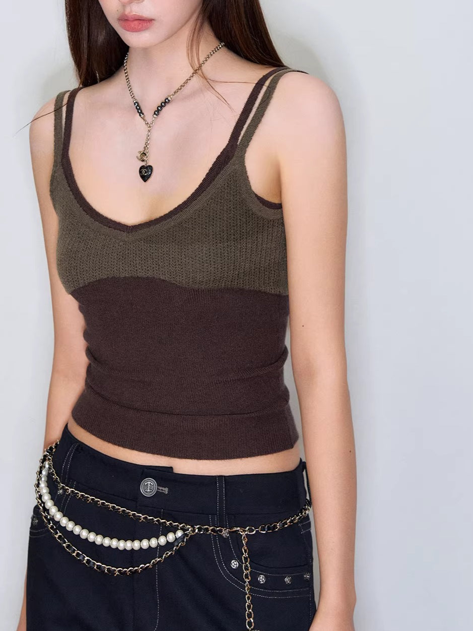 Contrast Knit Camisole Vest