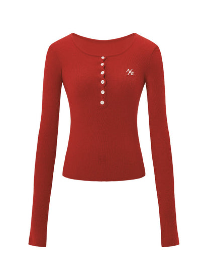 Ribbed Knit Logo Crewneck Top