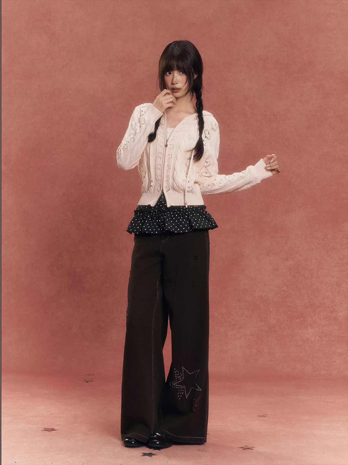 Cat-Ear Cable Knit Hoodie