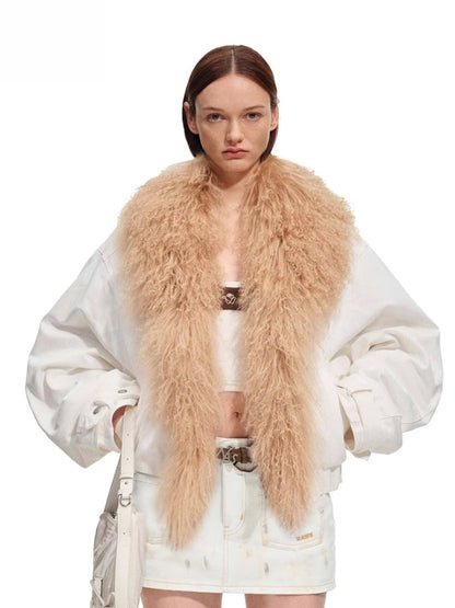 Polar Shearling Collar Denim Down Jacket