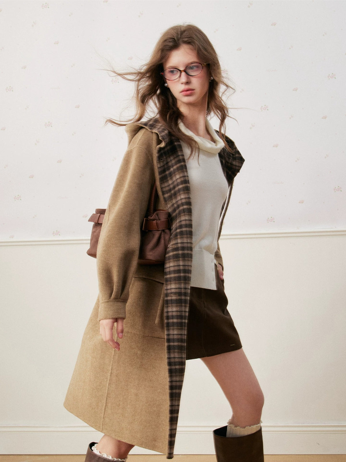 Vintage Gingham Wool Double Coat