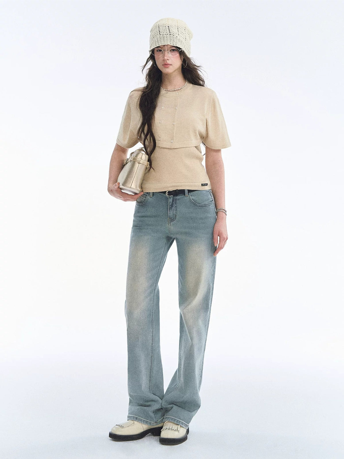 Vintage Bow Embroidered Straight Jeans