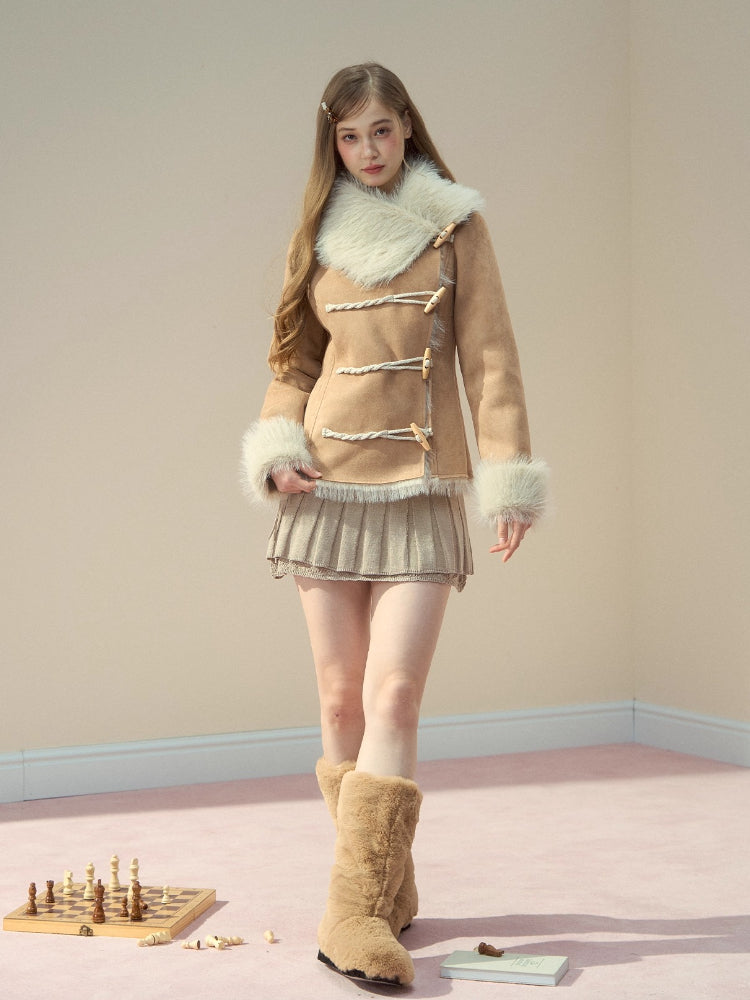 Faux-Suede Toggle Duffle Coat