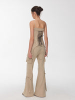Suede Studded Cargo Flare Pants