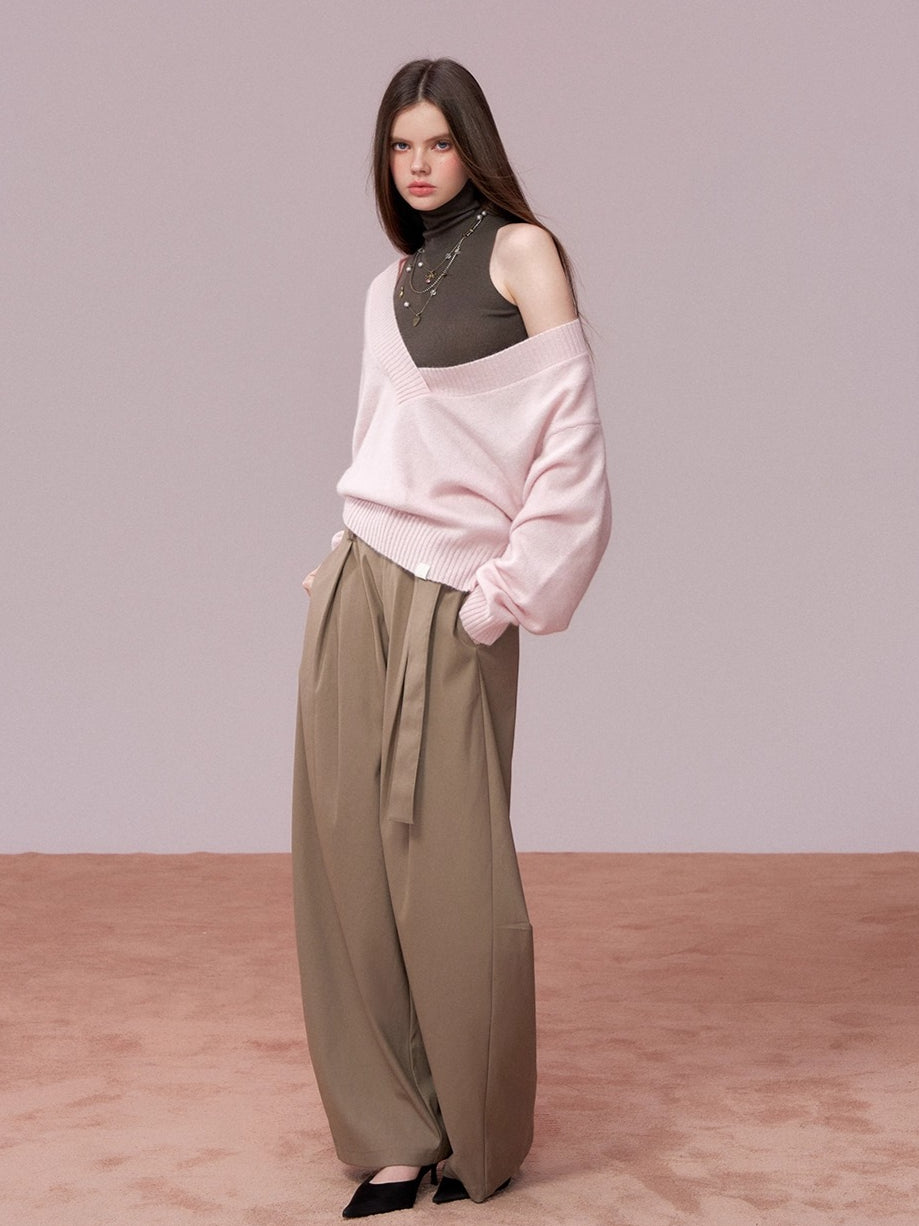 V-Neck Ribbed Knit Sweater