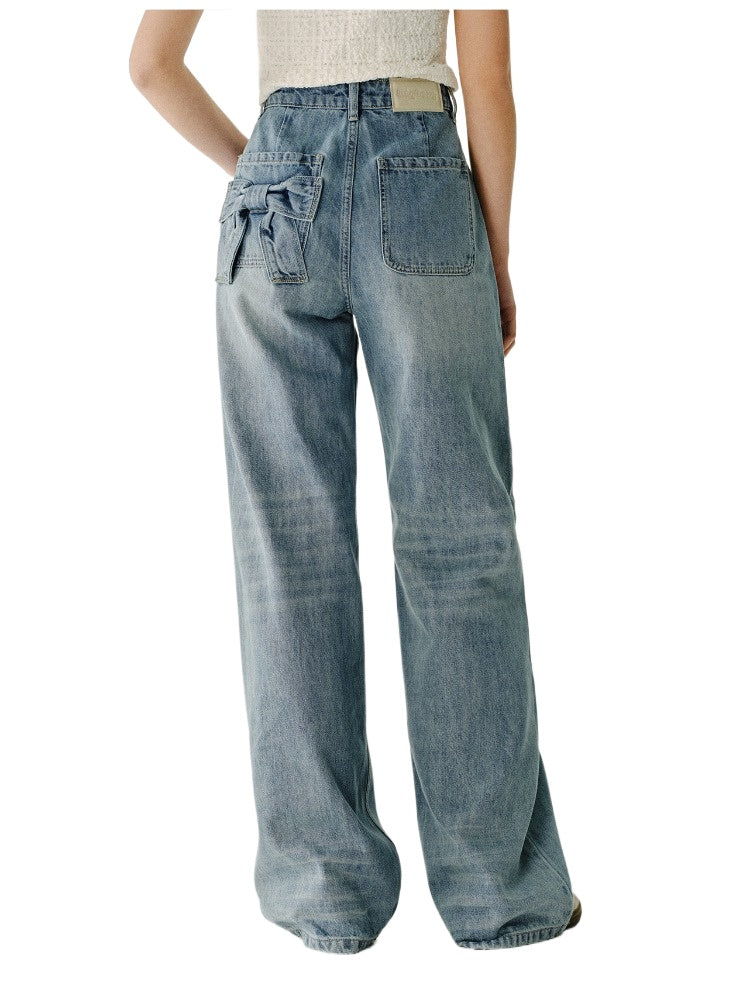 3D Butterfly Knot Light Blue Denim Pants
