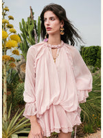 Textured Rope Lantern Sleeve Dress