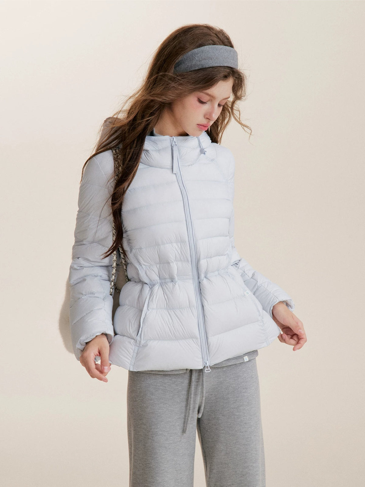 Drawstring Waist Hooded Down Jacket