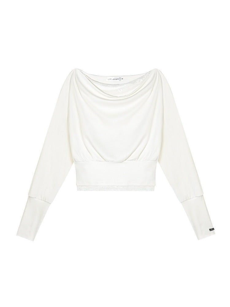 Draped Neck Cinched Waist Lace Patchwork Top