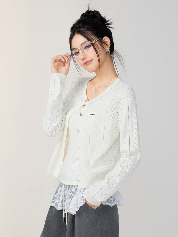 Pink &amp; Off-white Lace Knit Cardigan