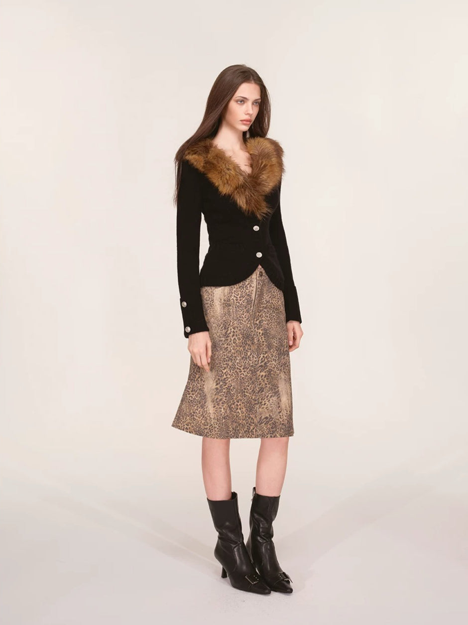 Vintage Washed Leopard Print Mermaid Skirt