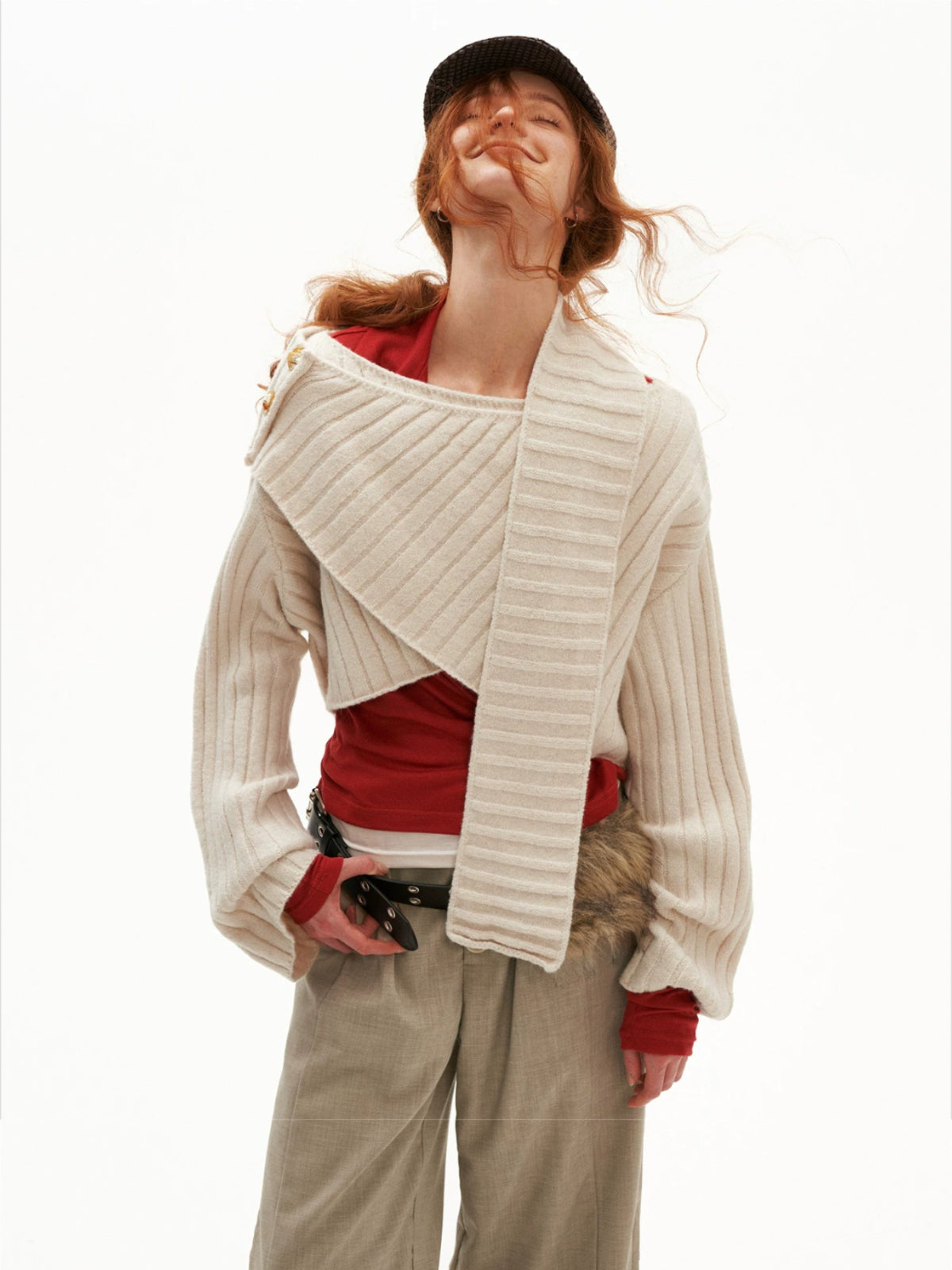 Cross Neck Recycled Knit Sweater