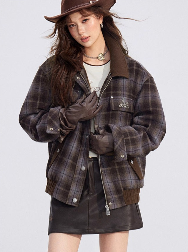 Wool Blend Check Padded Jacket