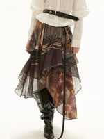 Layered Printed Ruffle Midi Skirt