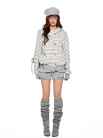 Double-Breasted Striped Hooded Cardigan