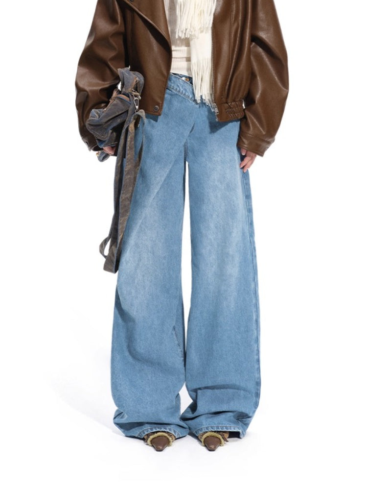 Sailor-Inspired Washed Twill Denim Low-Rise Straight Jeans