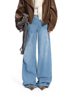 Sailor-Inspired Washed Twill Denim Low-Rise Straight Jeans