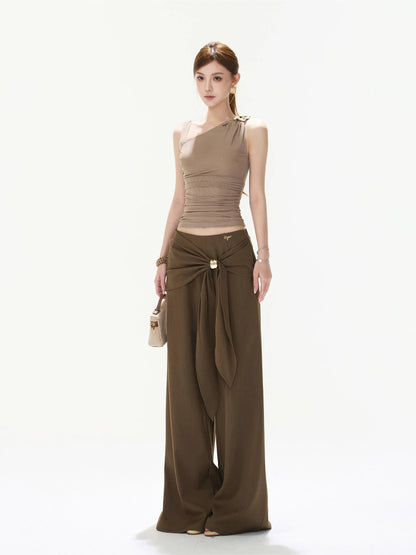 Ruched Mesh One-Shoulder Top