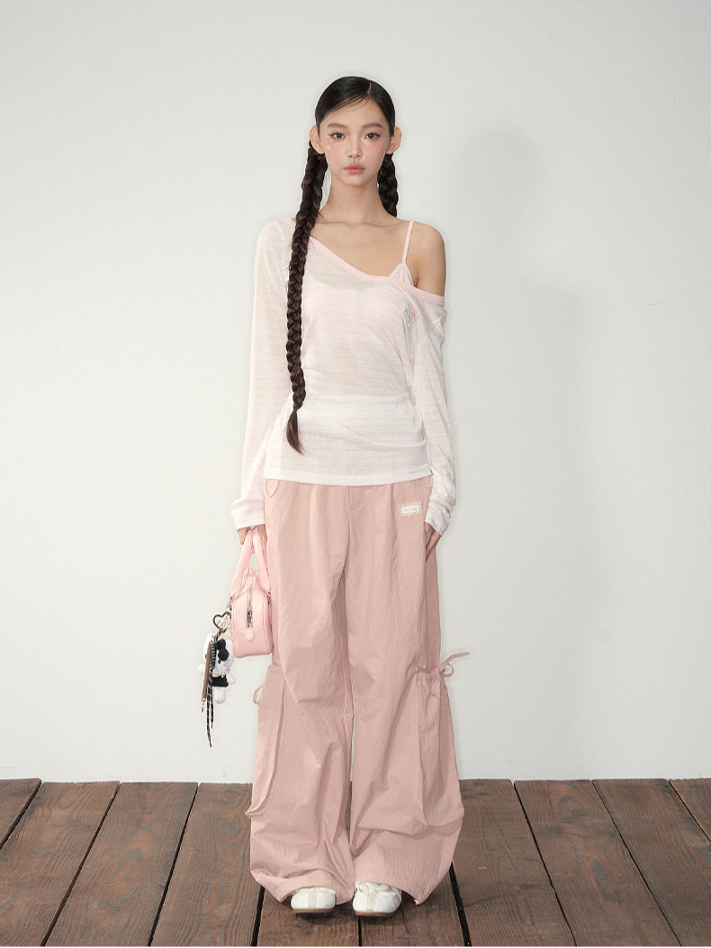 Pink &amp; White Parachute Wide-Leg Pants
