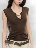 Beaded V-Neck Knit Top