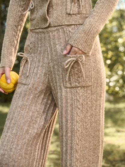 Velvet Bunny Wool Cloud Off-Shoulder Knit Cardigan &amp; Pants Set