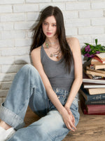 Flared Cuffs Contrast Pants Jeans