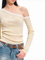 Rhinestone Asymmetric Knit Top