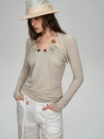 Lyocell Wool Pleated Beaded Tee