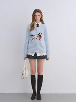 Pony Jacquard Bow Crewneck Knit Cardigan