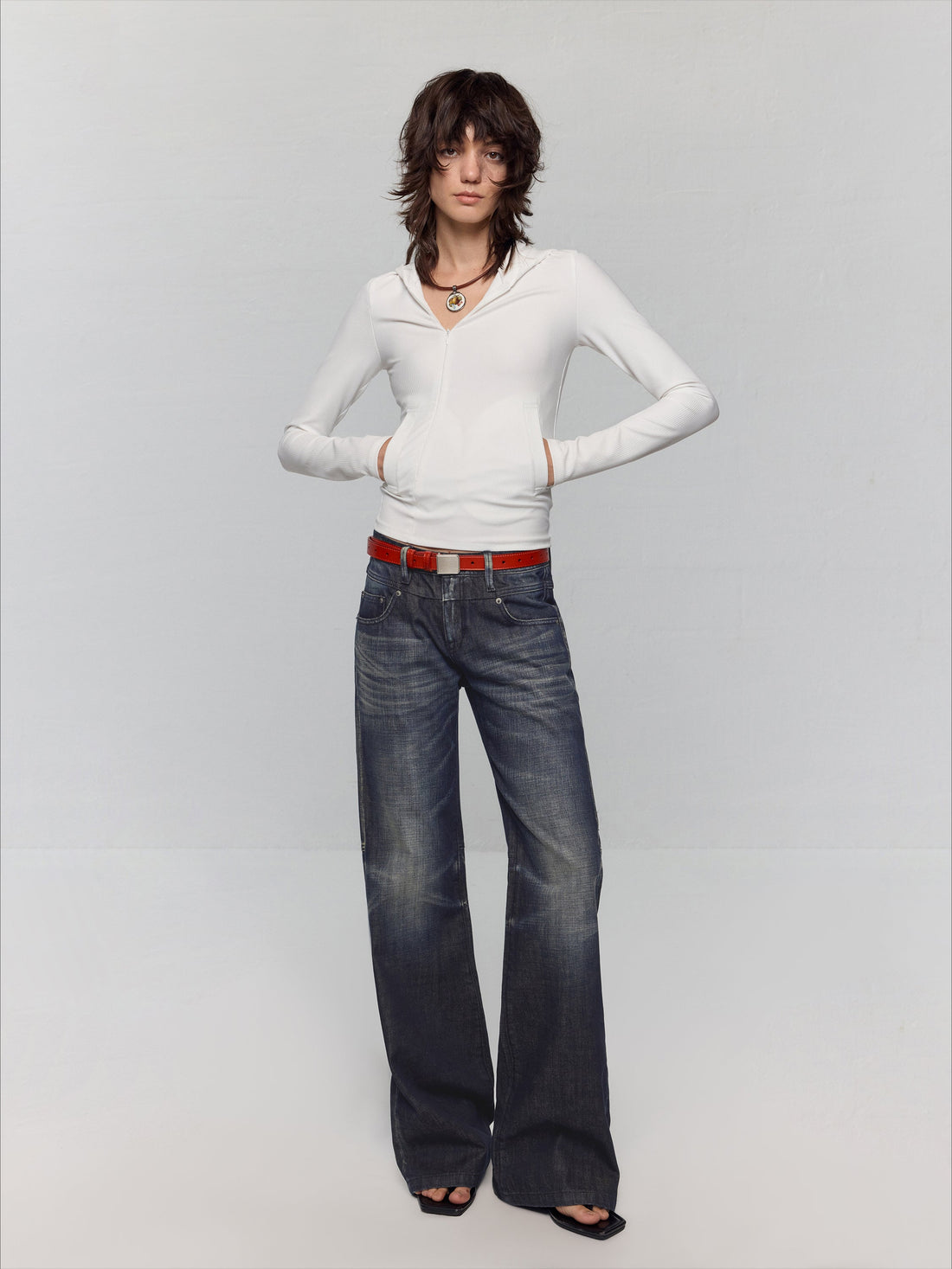 Asymmetrical Adjustable Hooded Ribbed T-shirt