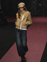 Plaid Embroidered Wide Leg Jeans