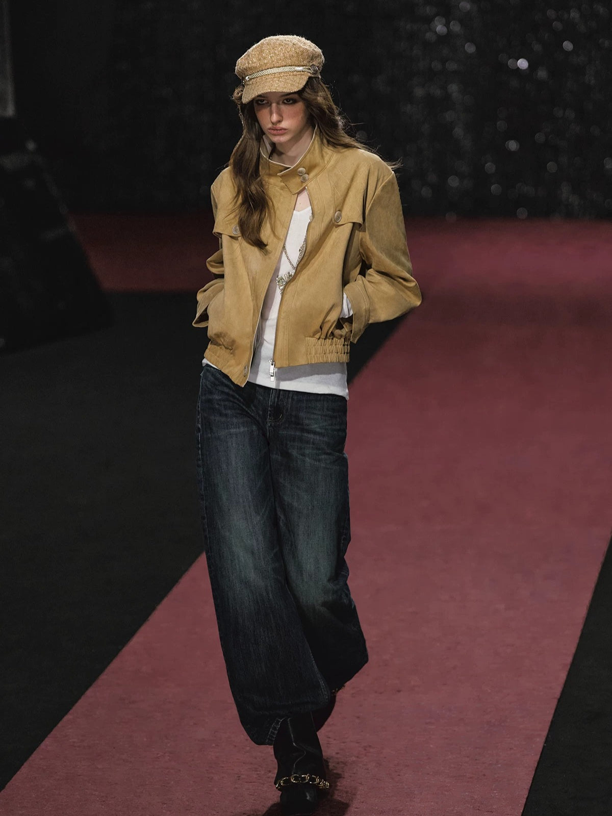 Plaid Embroidered Wide Leg Jeans