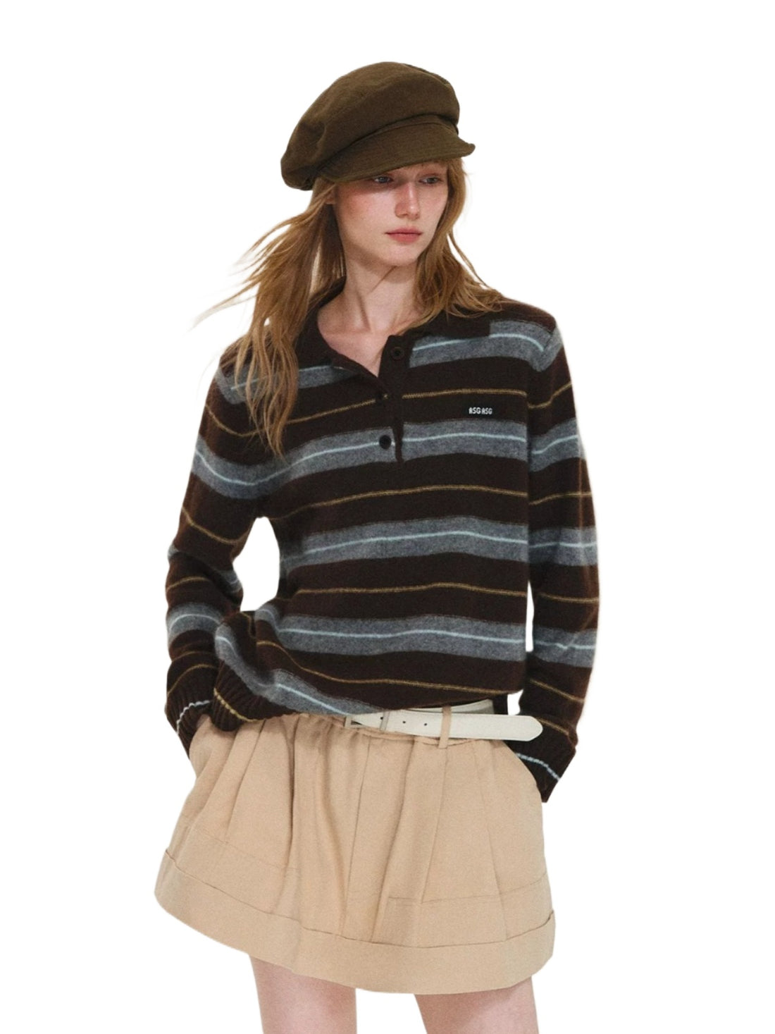 Vintage Striped Wool Polo Sweater