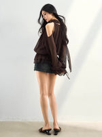 Rhinestone Sheer Chiffon Blouse