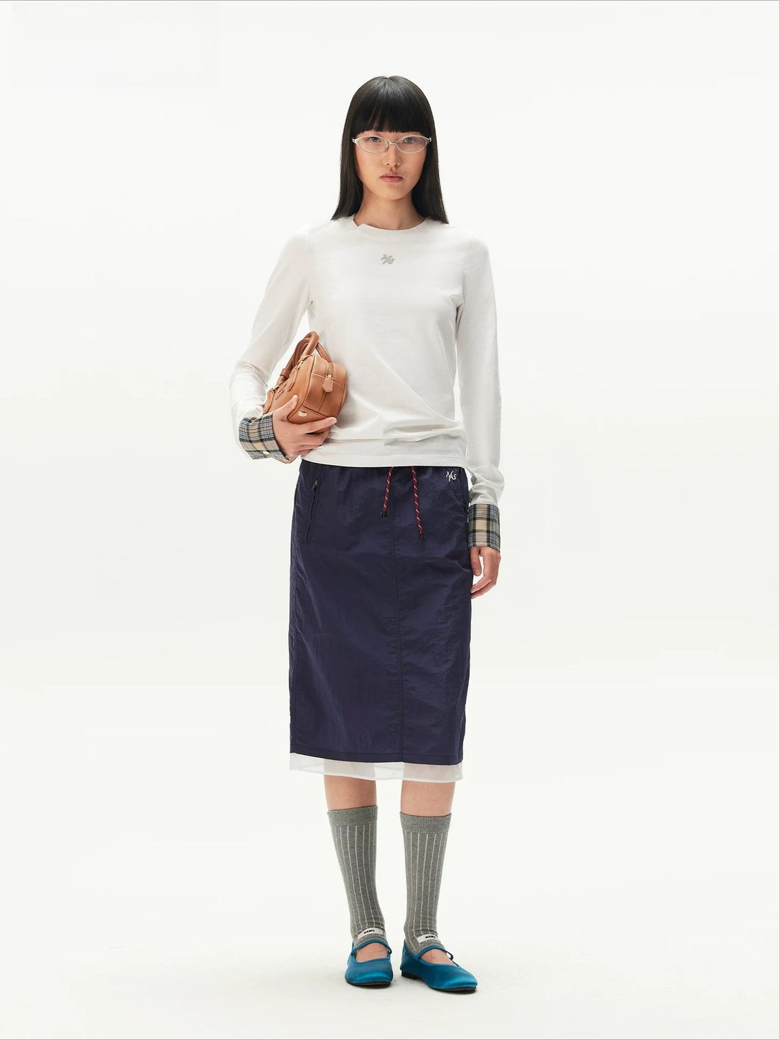 White Plaid Cuff Tee