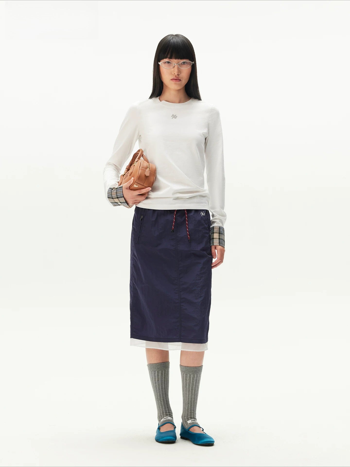 White Plaid Cuff Tee