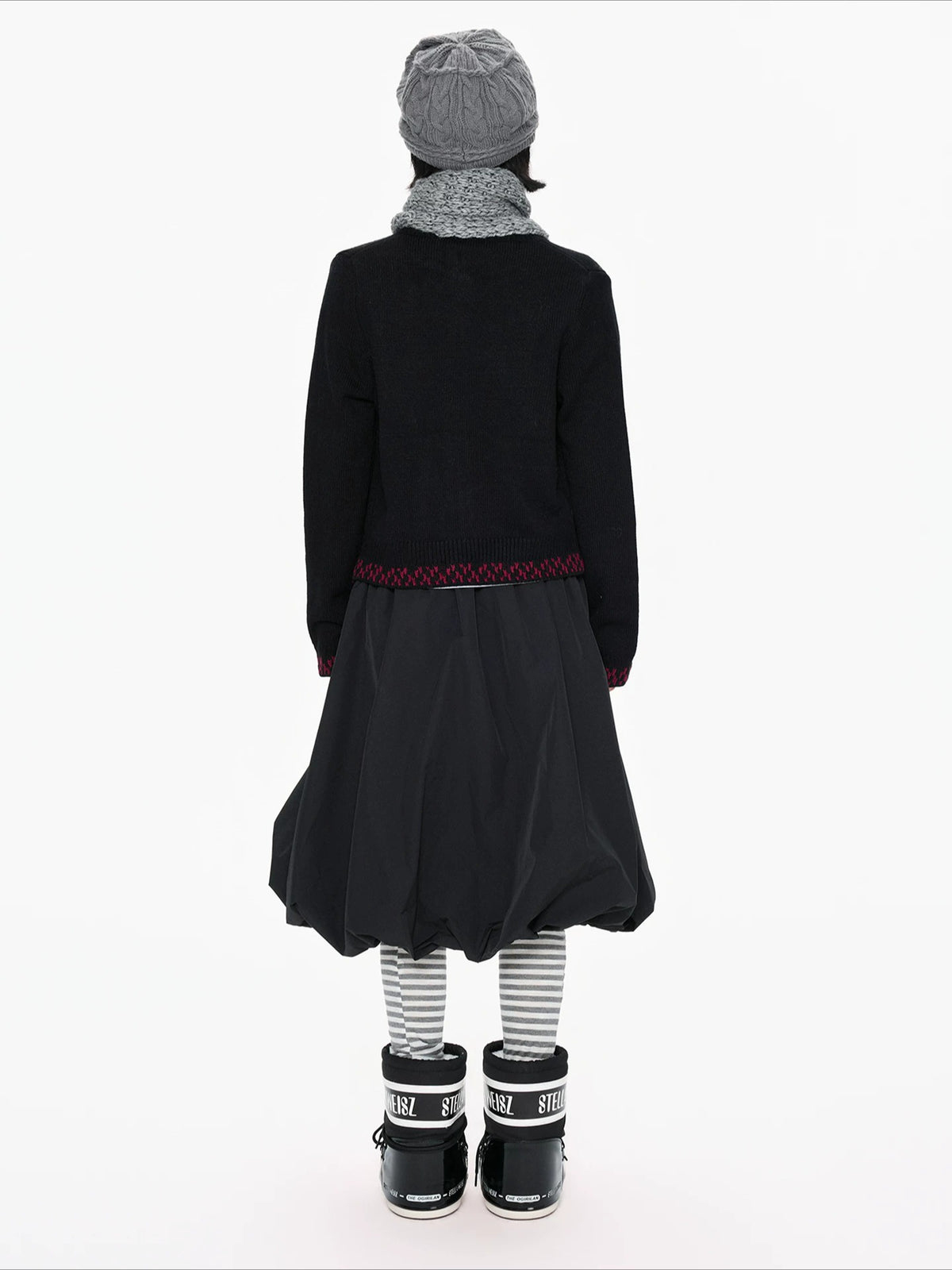 Black Contrast Stand Collar Cardigan