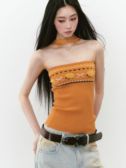 Floral Lace Off-Shoulder Bustier Vest