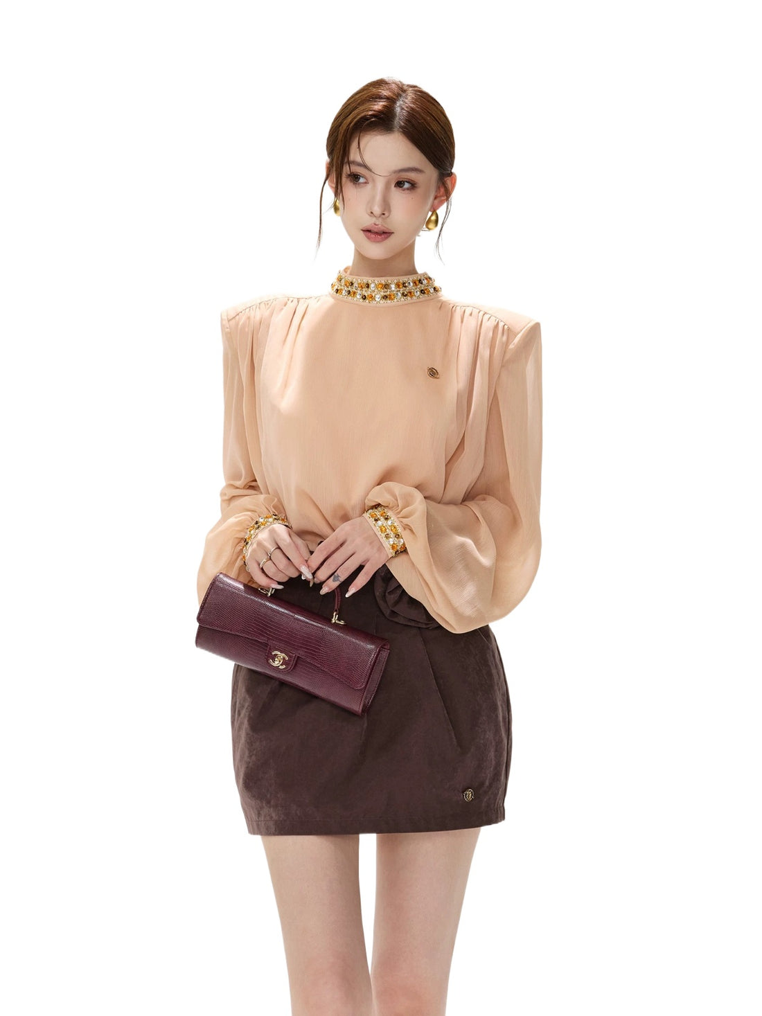 Pearl Chiffon Lantern Sleeve Blouse