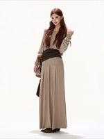Khaki Off Shoulder Draped Top & Skirt Set