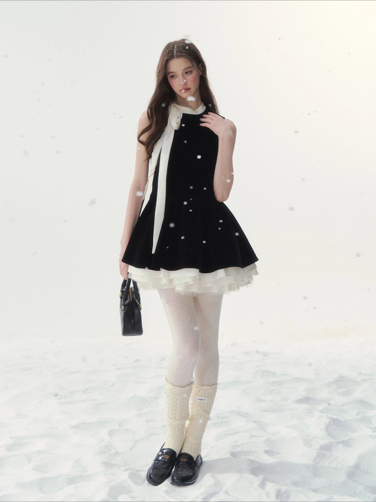 Black Velvet Bow Mini Dress